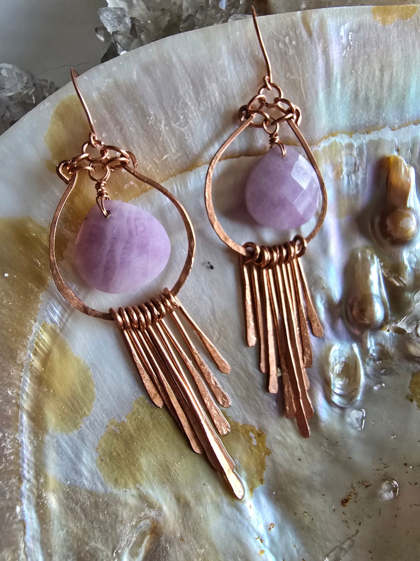 Copper and kunzite earrings 