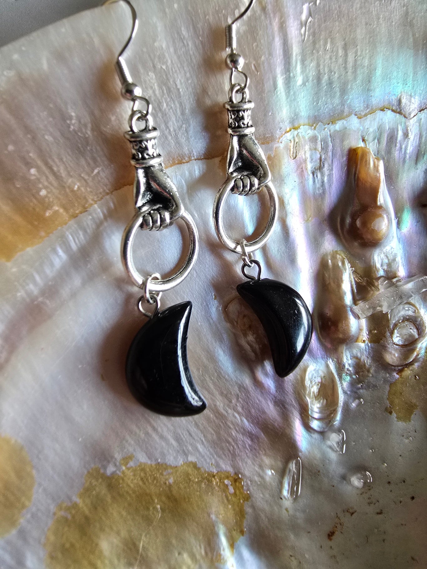 Black obsidian moon earrings 