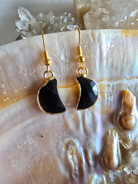 Obsidian moon earrings 