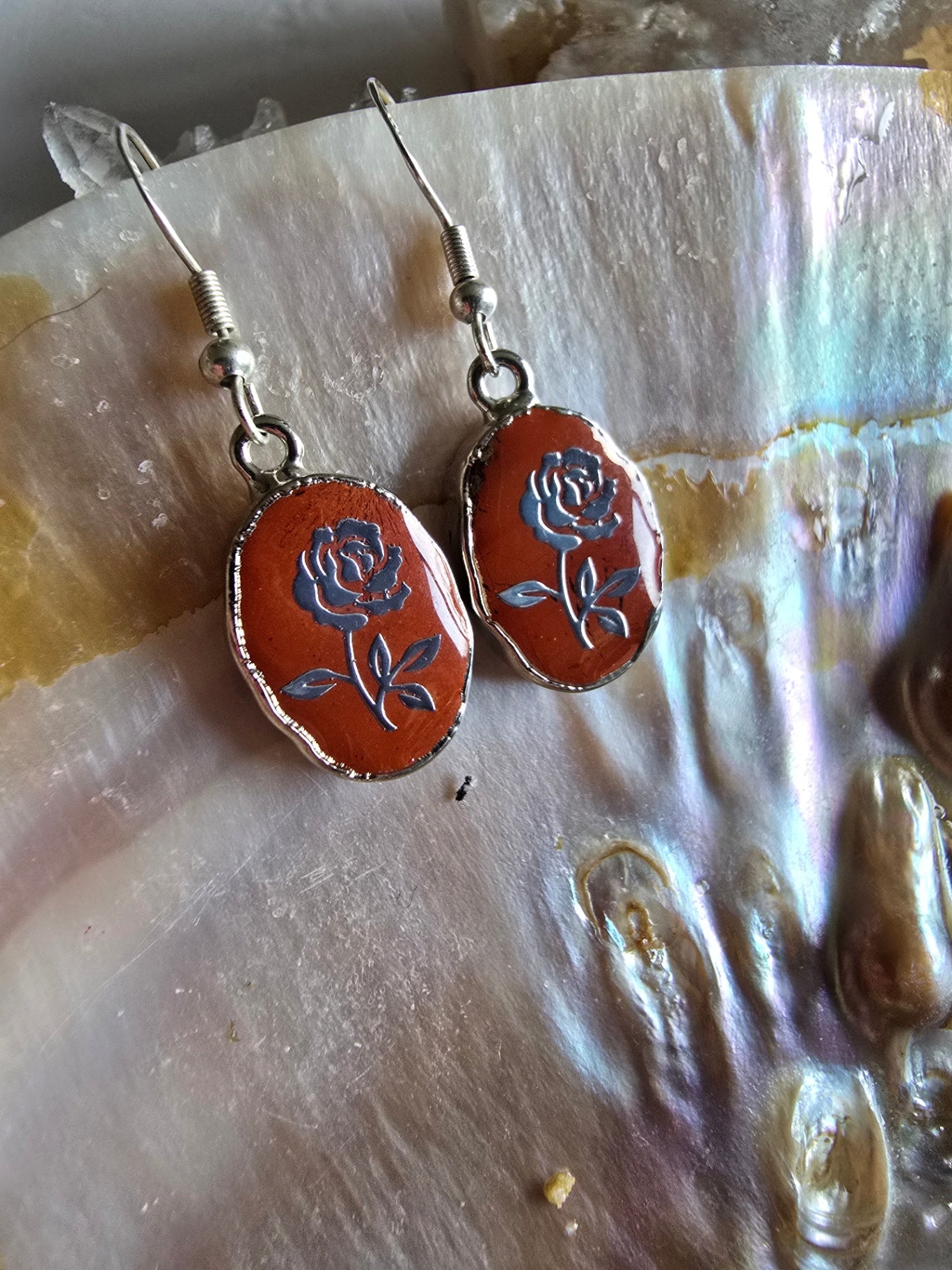 Red jasper rose earrings 