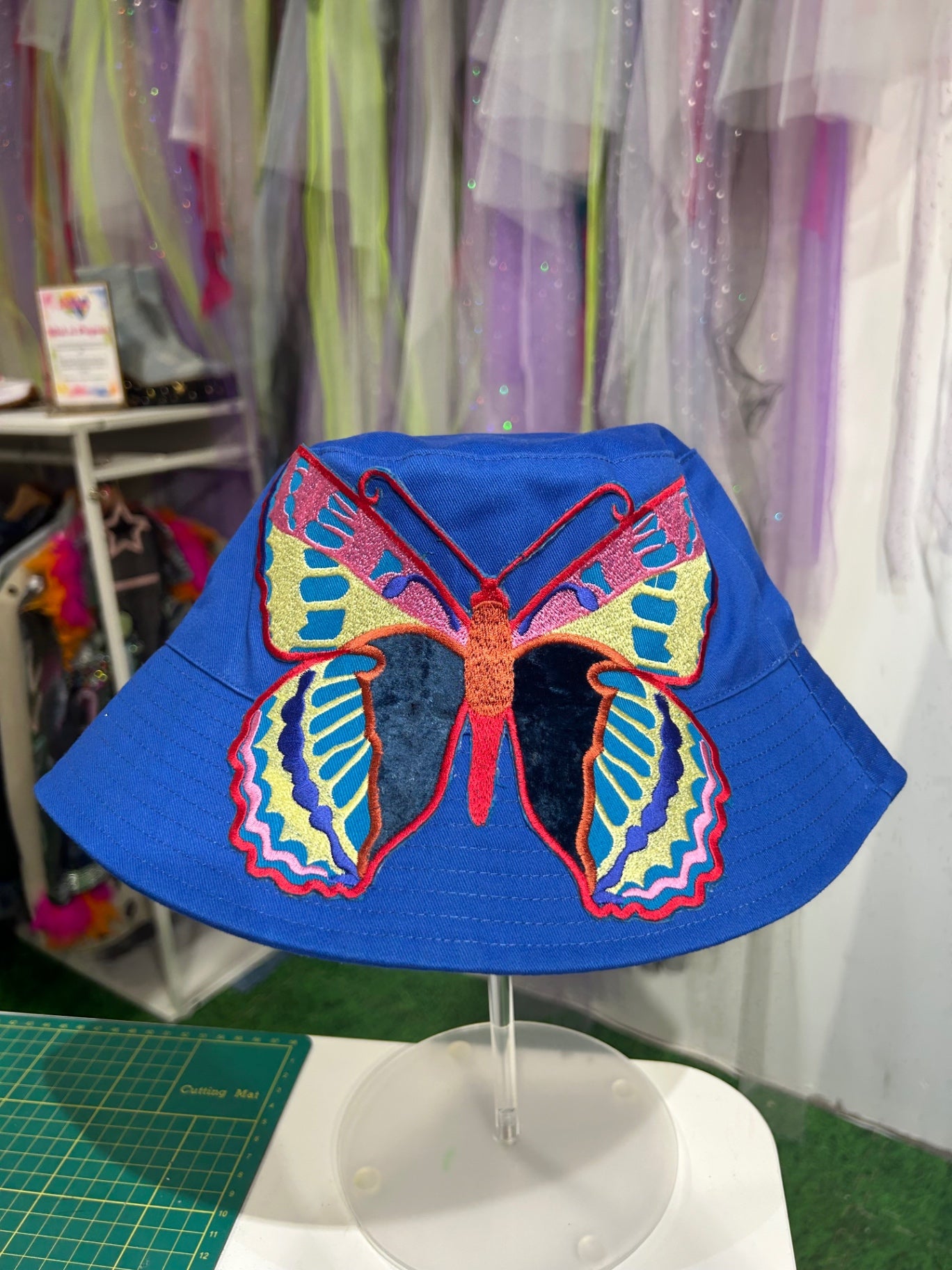 Blue Butterfly Upcycled Bucket Hat