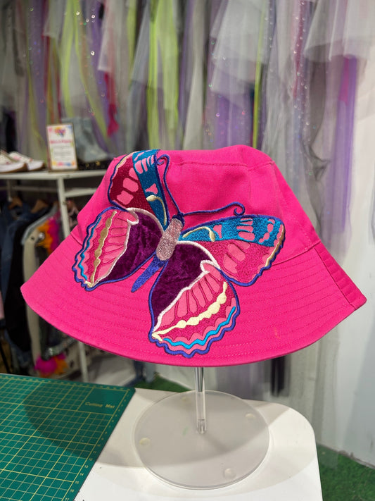 Pink Butterfly Upcycled Bucket Hat