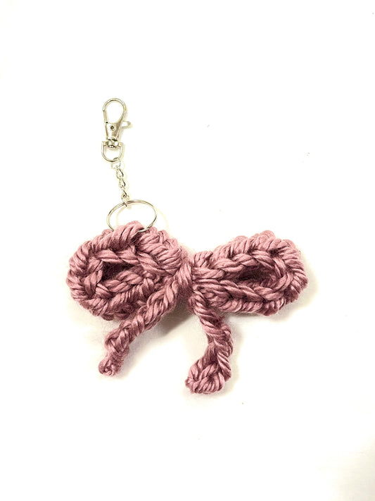 Pink chunky crochet bow keyring 