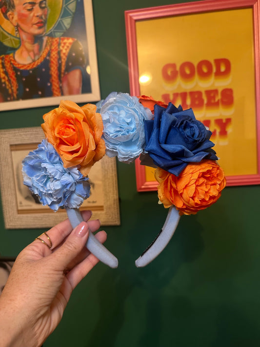 Orange and blue flower crown 