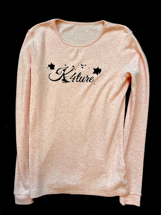 Light pink long sleeve with cursive K4TURE print