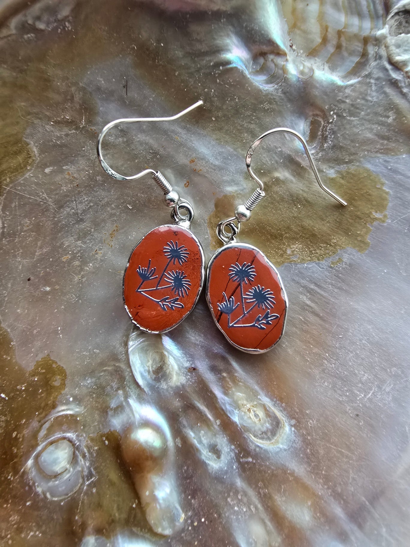 Red jasper flower earrings 