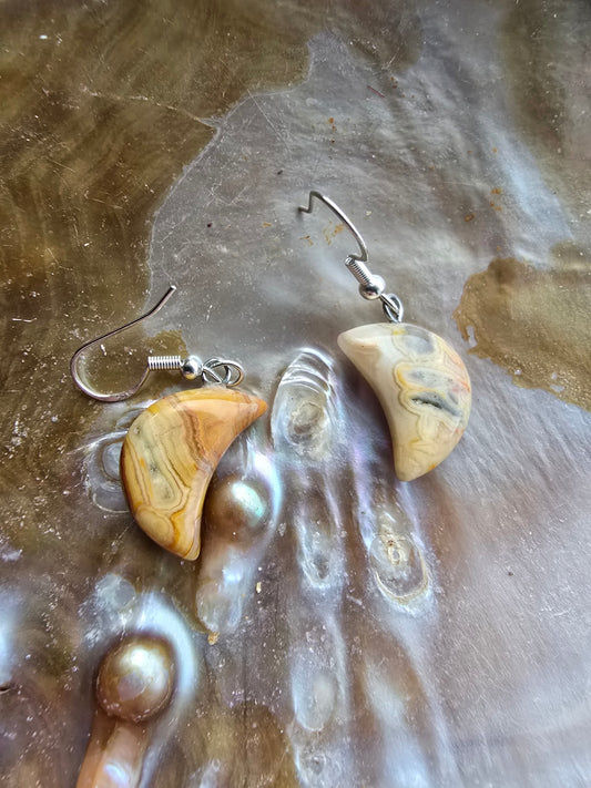 Crazy lace agate moon earrings 