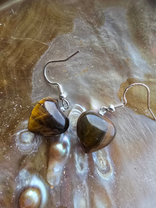 Tigers eye heart earrings 