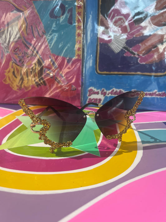 Butterfly Sunnies Gold Crystal