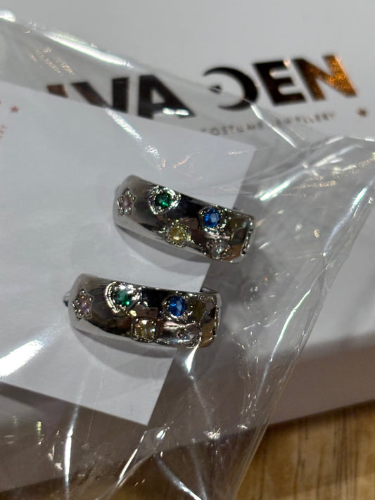 Chunky Multi Stone Huggies Silver
