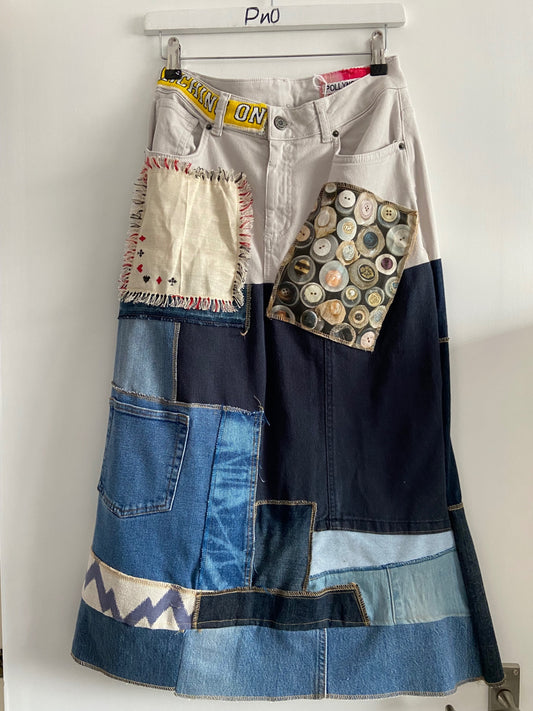 Patch work Long Denim Skirt