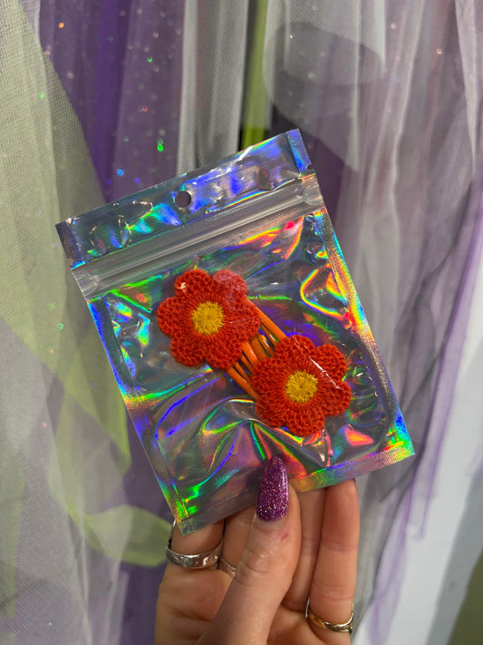 Red Flower Hair Clips
