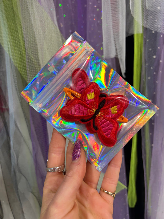 Two Red Butterfly Hair Clips