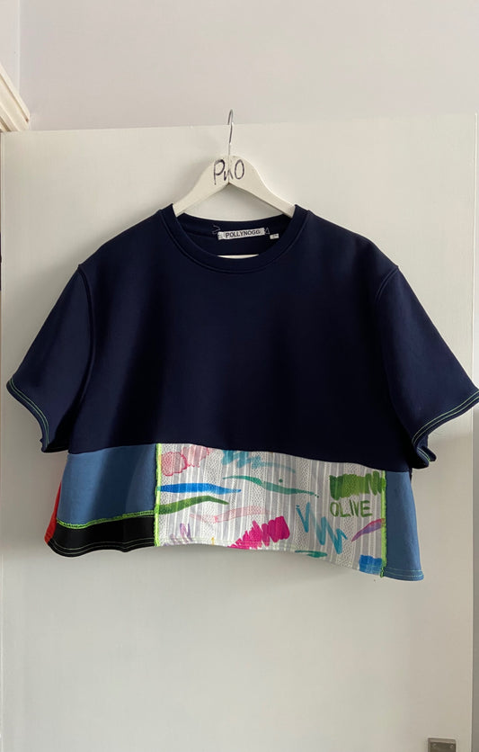 Navy Cropped Patch Sweatshirt