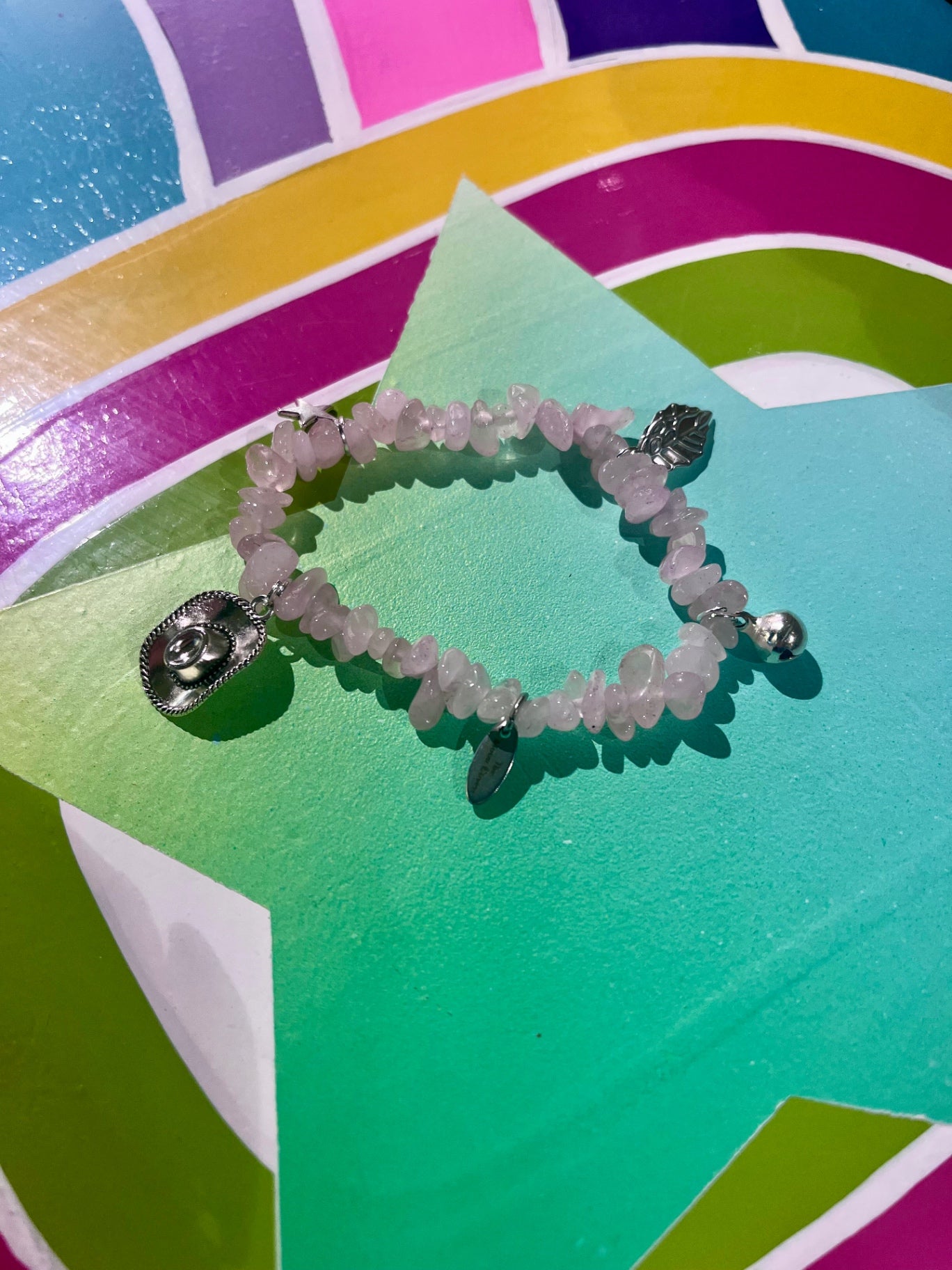 Rose Quartz Cowboy Charm Bracelet Silver