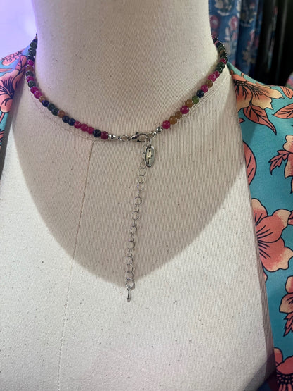 Rainbow Tourmaline Gold Smiley Charm Necklace 