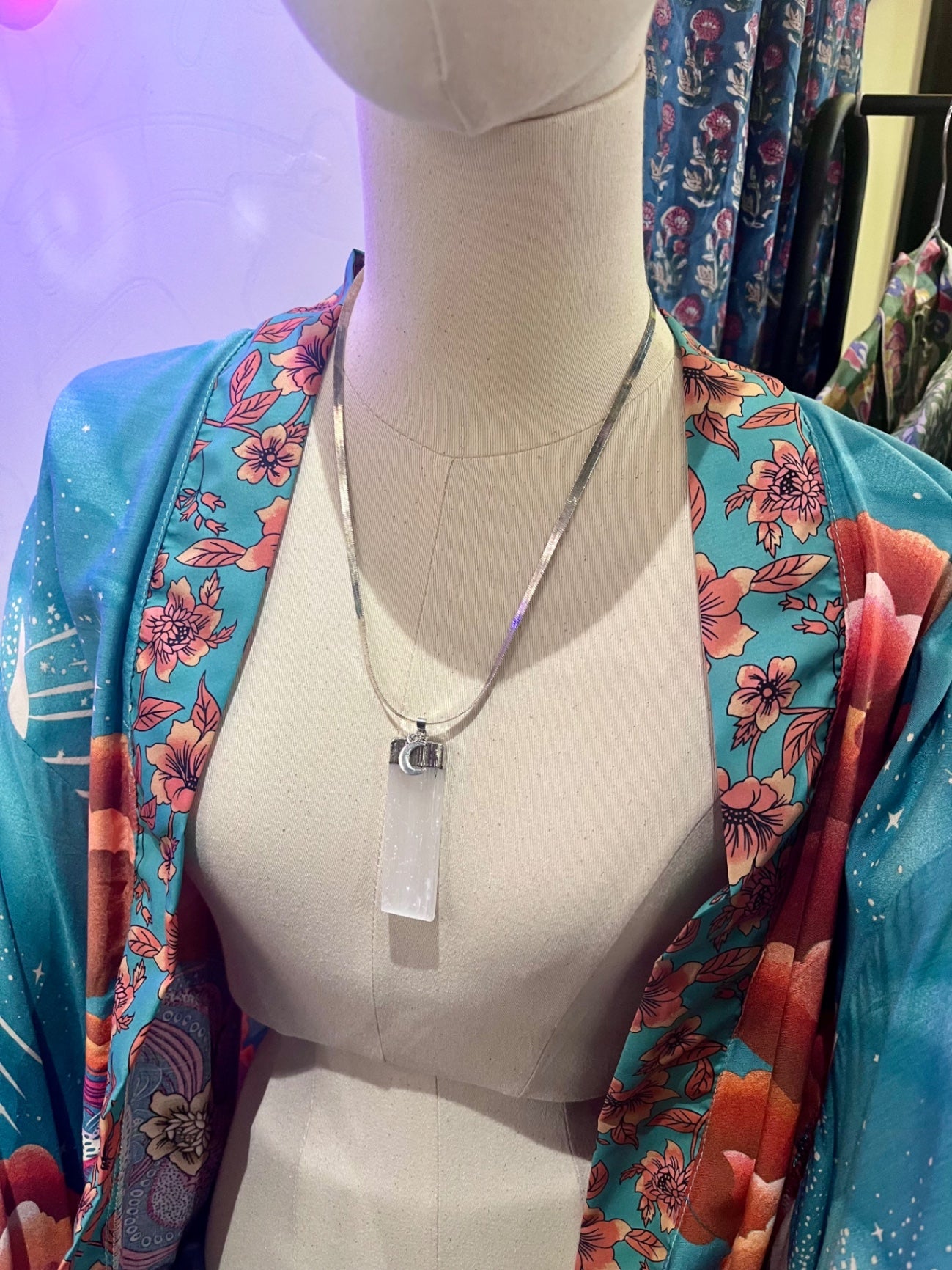 Silver Selenite Moon Charm Necklace