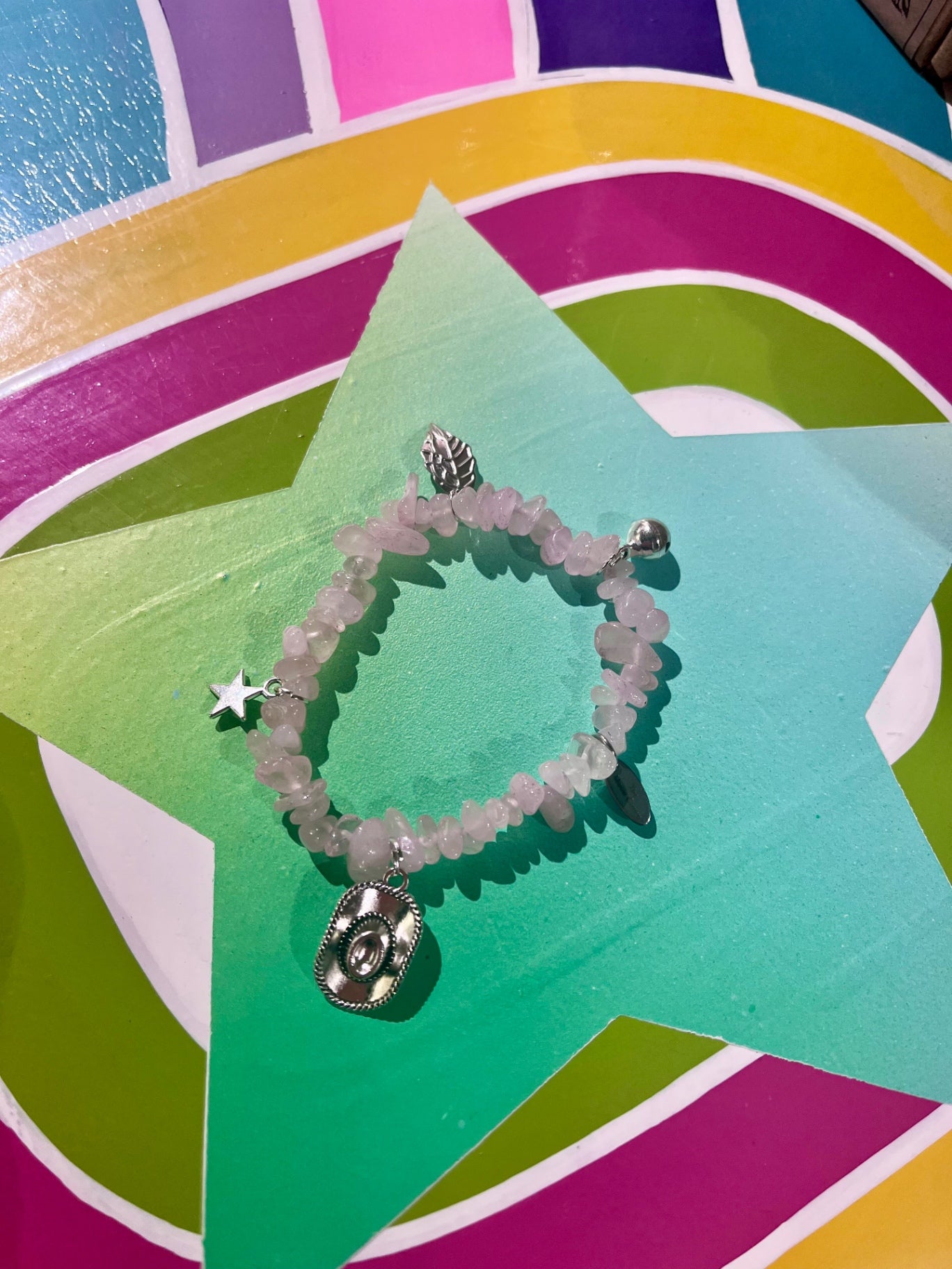 Rose Quartz Cowboy Charm Bracelet Silver