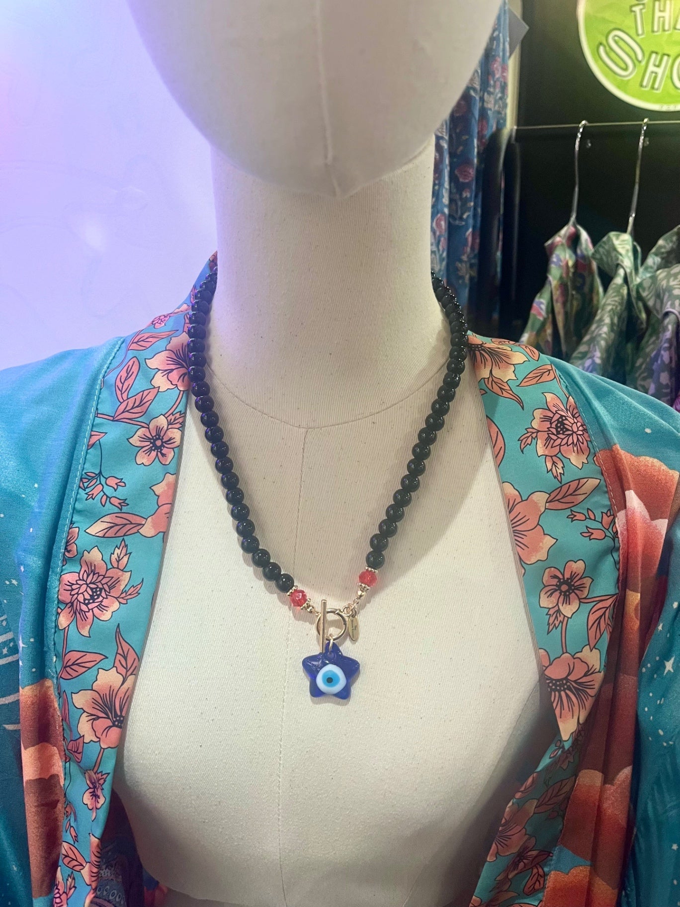 T-Bar Lucky Dye Star Bead Necklace