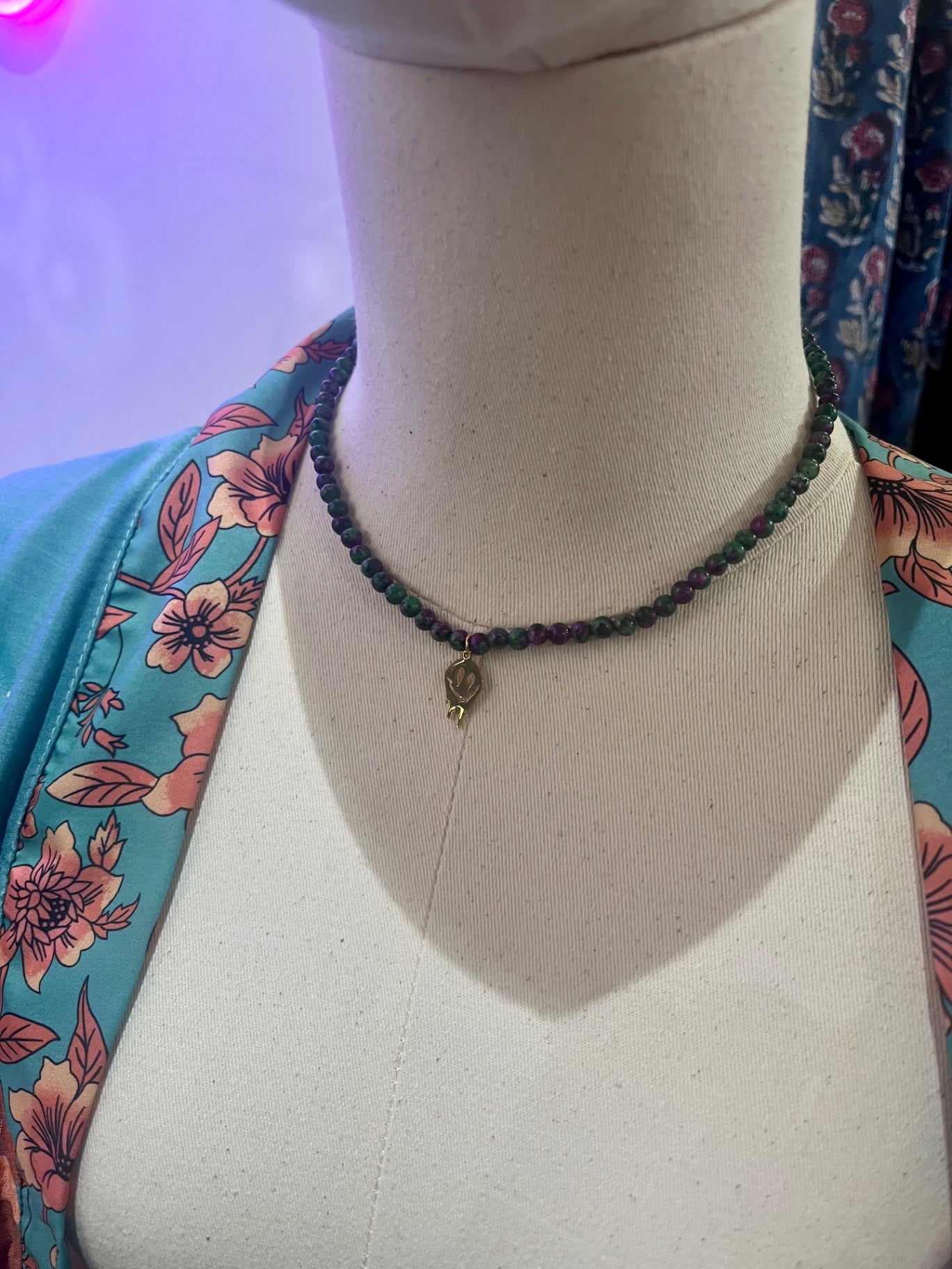 Ruby Zoisite Gold Smiley Necklace