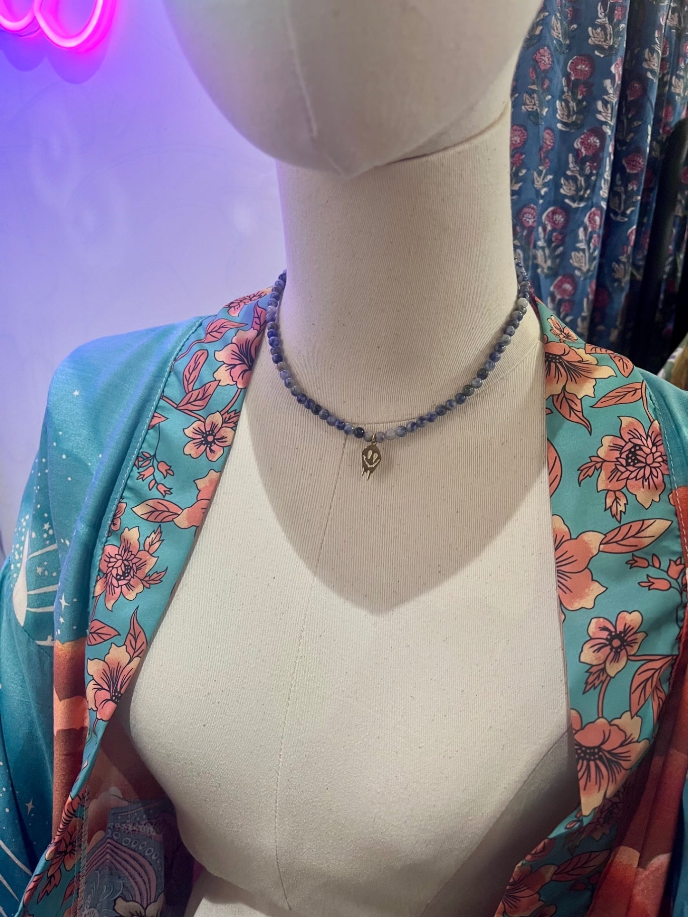 Sodalite Gold Smiley Charm Necklace