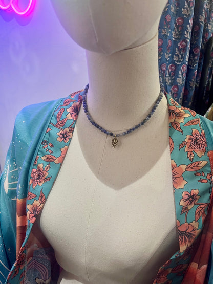 Sodalite Gold Smiley Charm Necklace