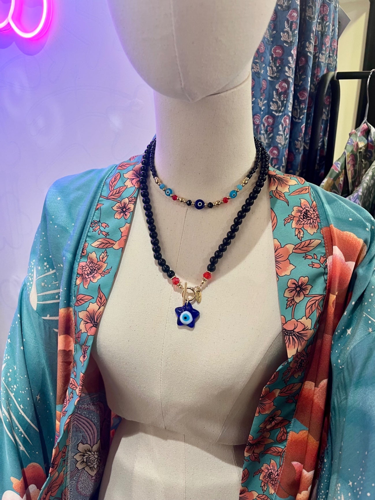 T-Bar Lucky Dye Star Bead Necklace