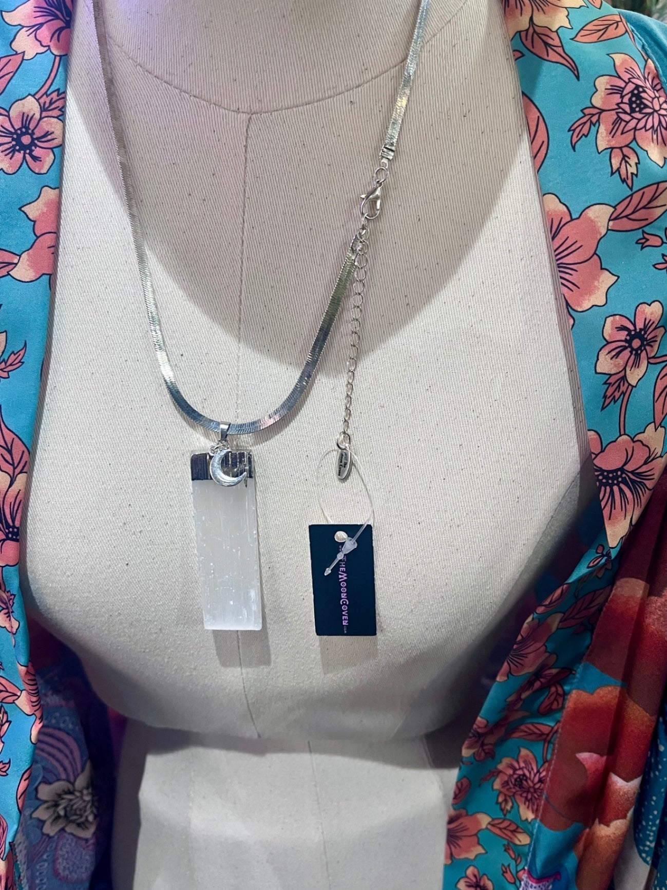 Silver Selenite Moon Charm Necklace