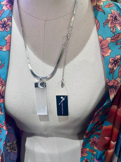 Silver Selenite Moon Charm Necklace