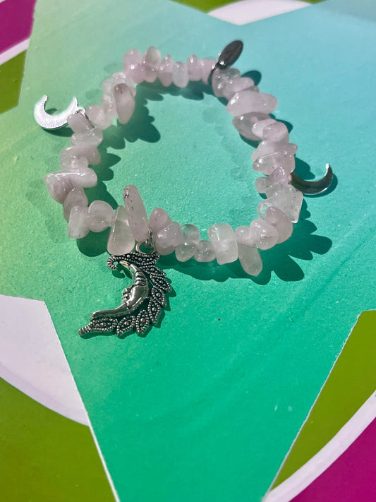 Rose Quartz Moon Charm Bracelet
