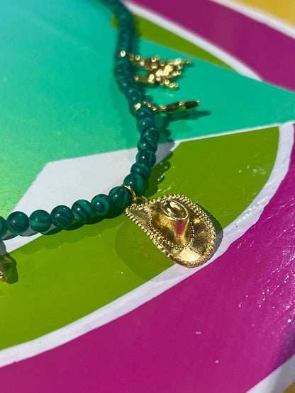 Malachite Gold Cowboy Charm Necklace
