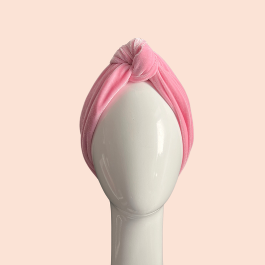 Pink stretch velvet knotted turban headband 