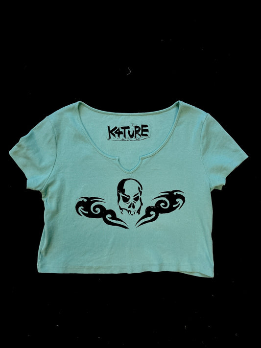 K4TURE teal tramp stamp crop top
