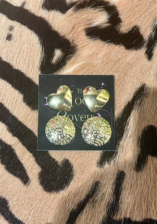 Heart Mix Stud Gold Earrings Stainless Steel