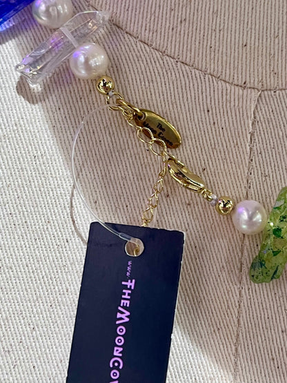 Rainbow Aura Quartz & Biwa Pearl 16” Necklace