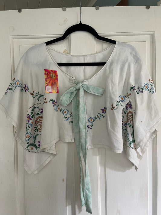 Blouse White with Mint Bow