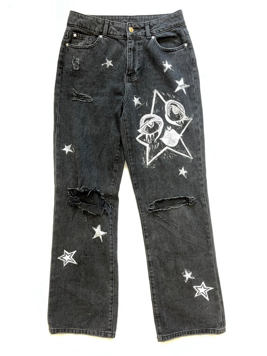 K4TURE ripped knee star jeans 