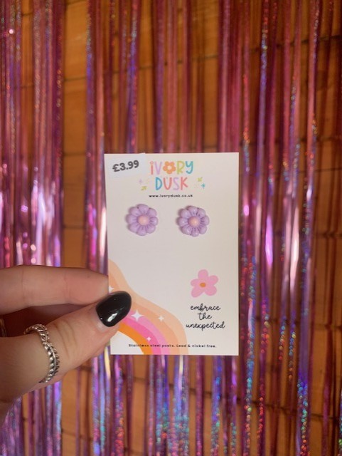 lilac floral stud earrings