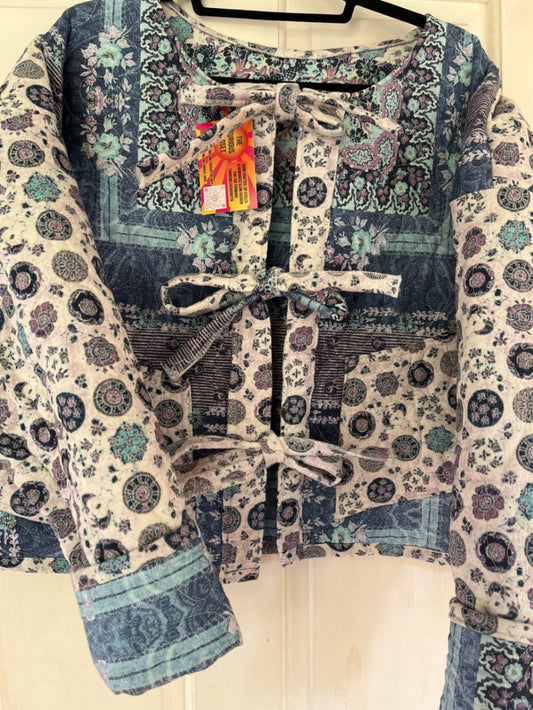 Blue Blanket Tie Front Jacket