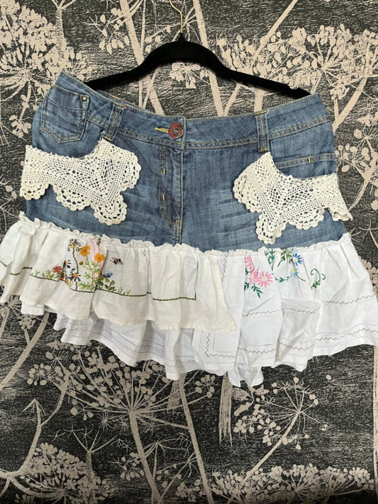 Denim Rara & Crochet Skirt
