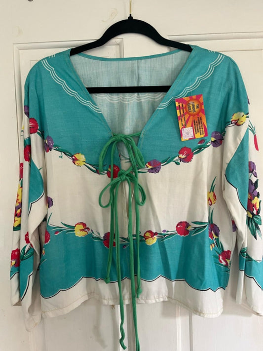 Blouse Turquoise Tie Front