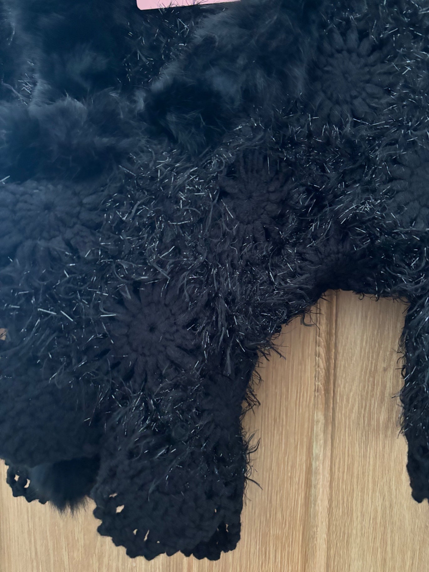 Black crochet fur shawl festival jacket 