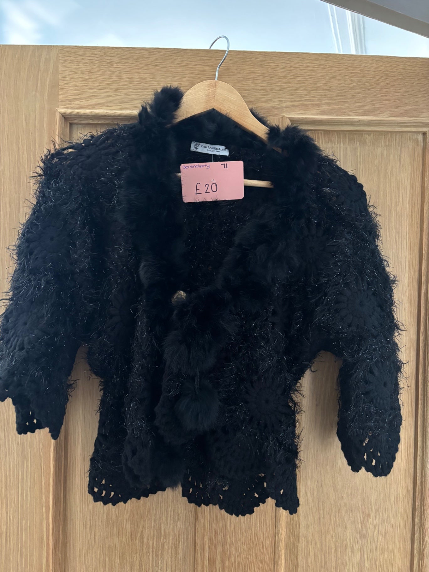 Black crochet fur shawl festival jacket 