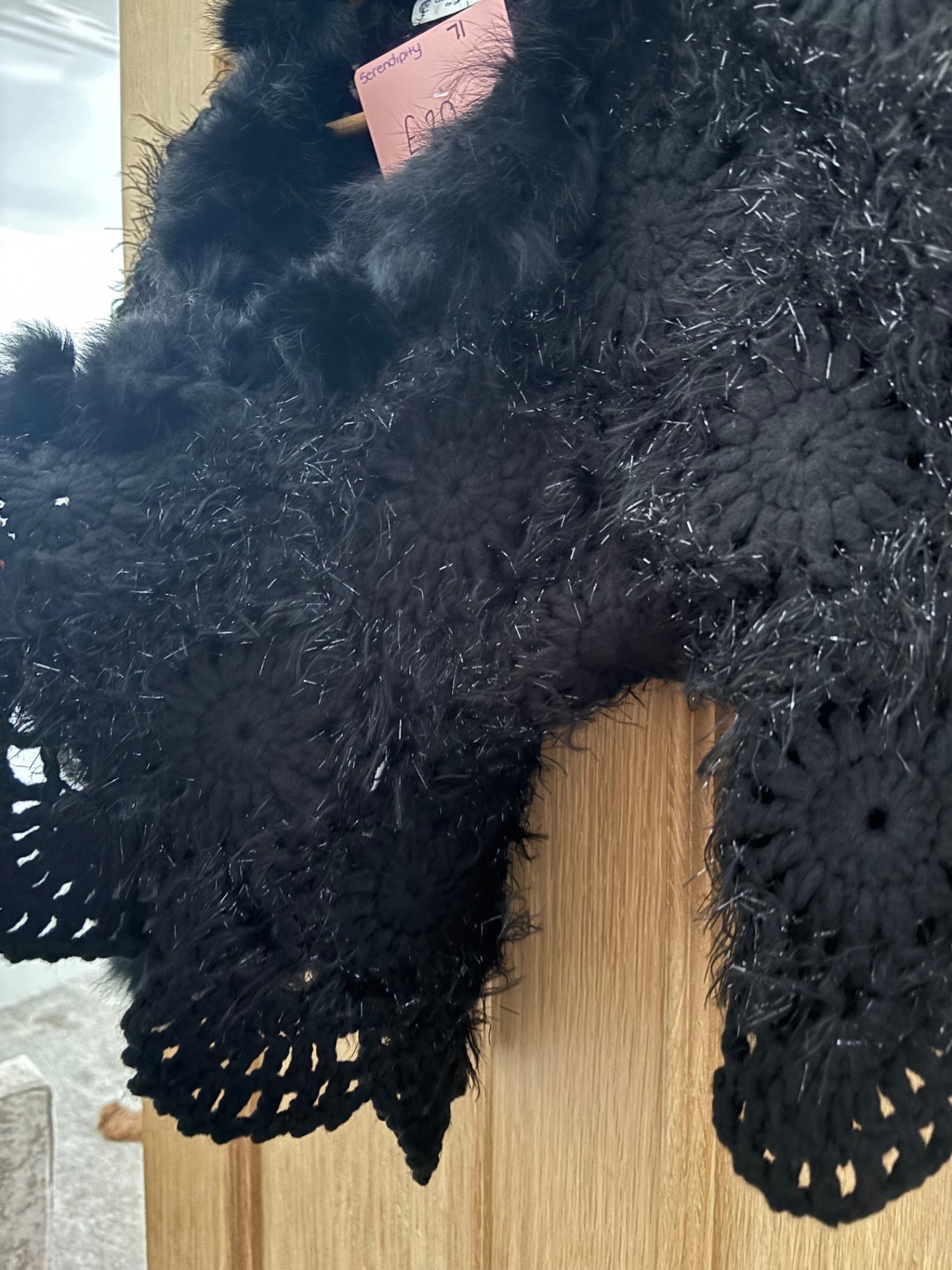 Black crochet fur shawl festival jacket 