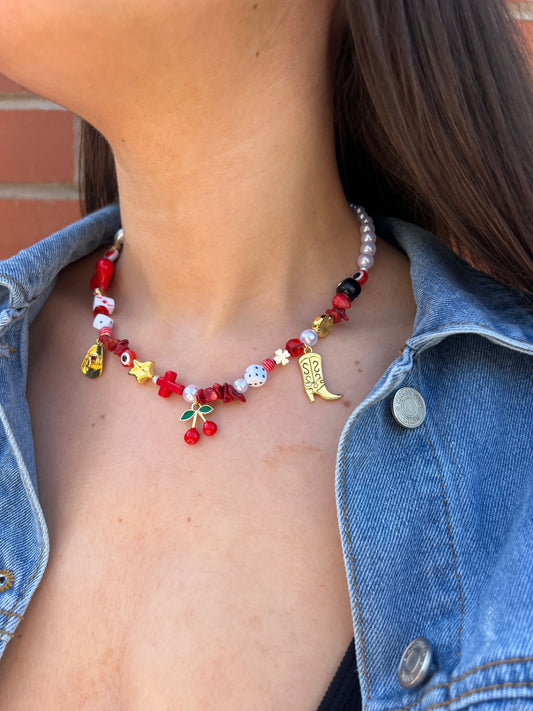 Red Flame Necklace - Gold