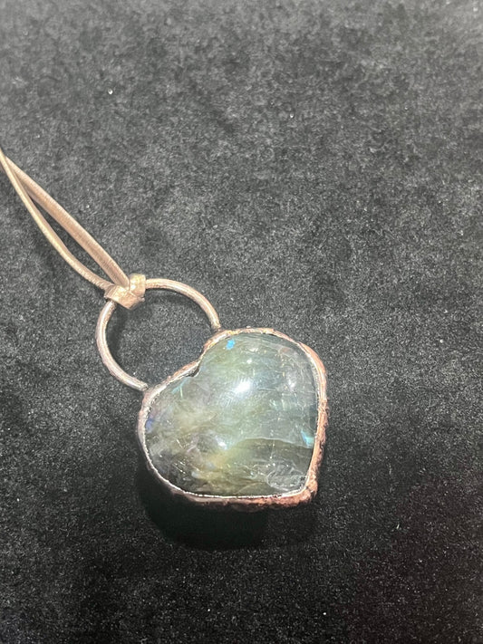 Labradorite Bronze Heart Amulet