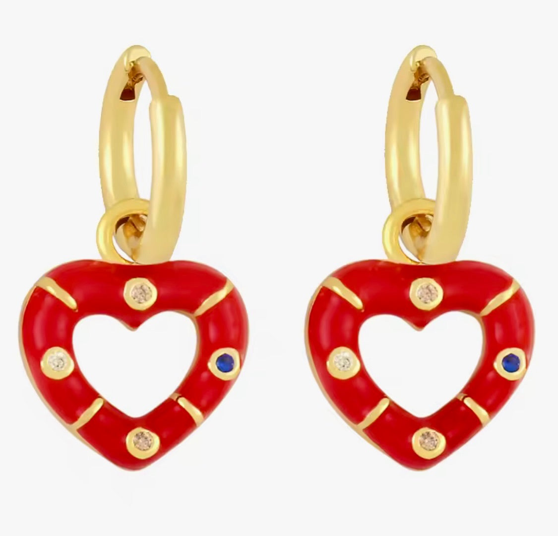 Red Heart Huggies Earrings