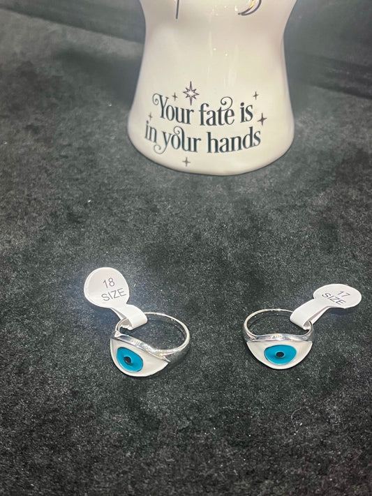 White Silver Eye Ring Size 18