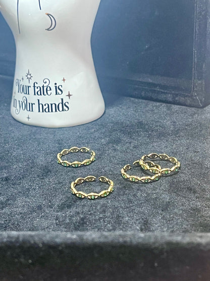 Gold Green Crystal Eye Stacker Ring