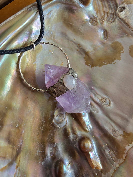 Amethyst and moonstone dt necklace